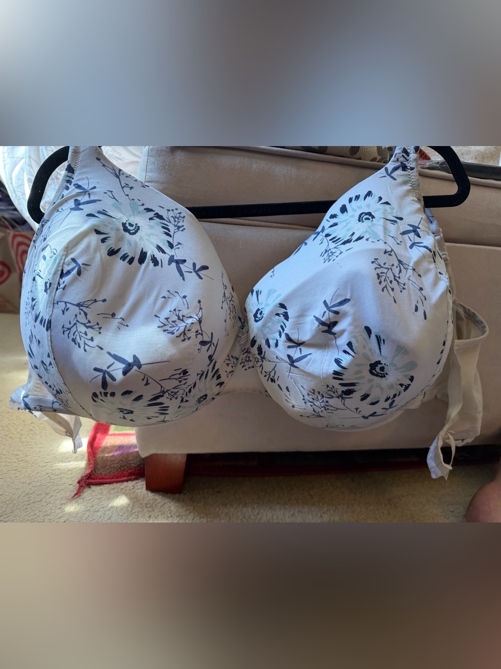 Floral Print Underwire Bra in Light Blue and Navy 44H